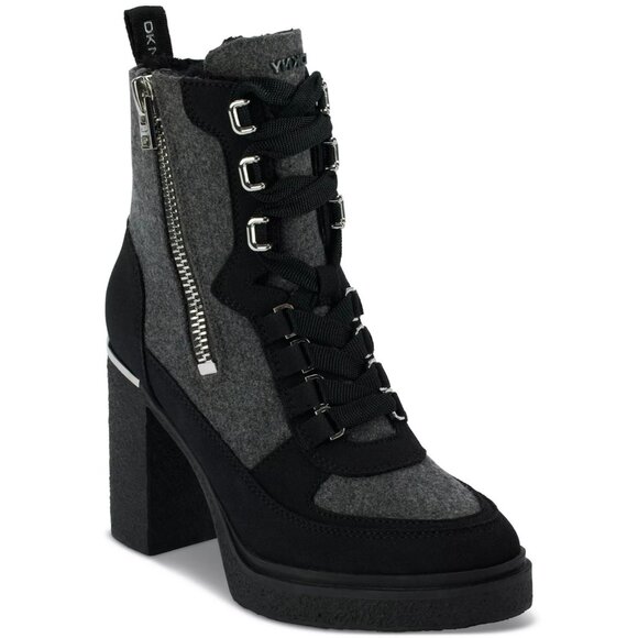 179$ DKNY Toia Lace-Up Zip Block Heel Booties Women's Size 6 US Gray Black - Picture 1 of 5